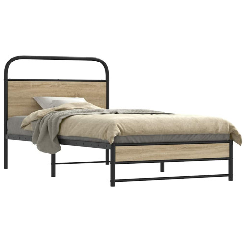 vidaXL Sängram utan madrass rökfärgad ek 100x190 cm konstruerad trä - Sängar & Sängramar