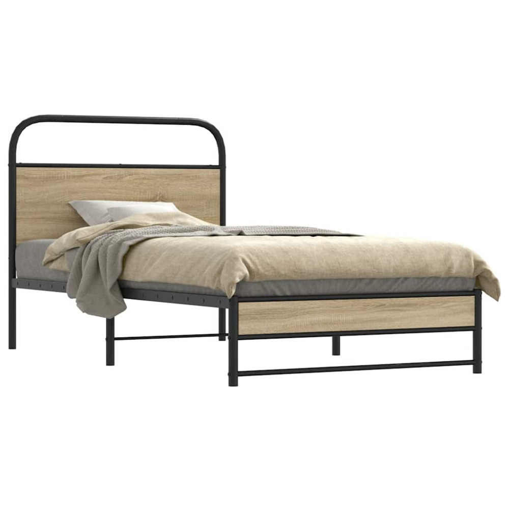 Produktbild för Sängram utan madrass rökfärgad ek 107x203 cm konstruerad trä