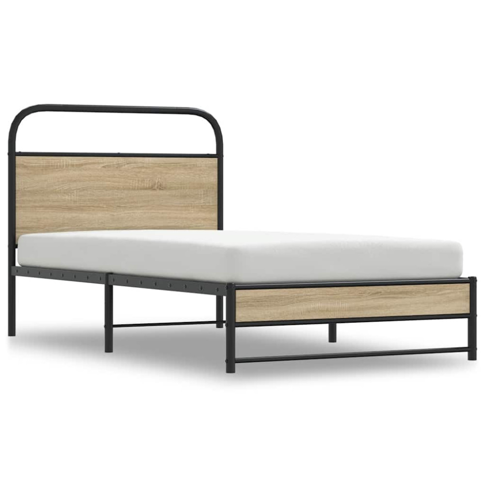 Produktbild för Sängram utan madrass rökfärgad ek 107x203 cm konstruerad trä