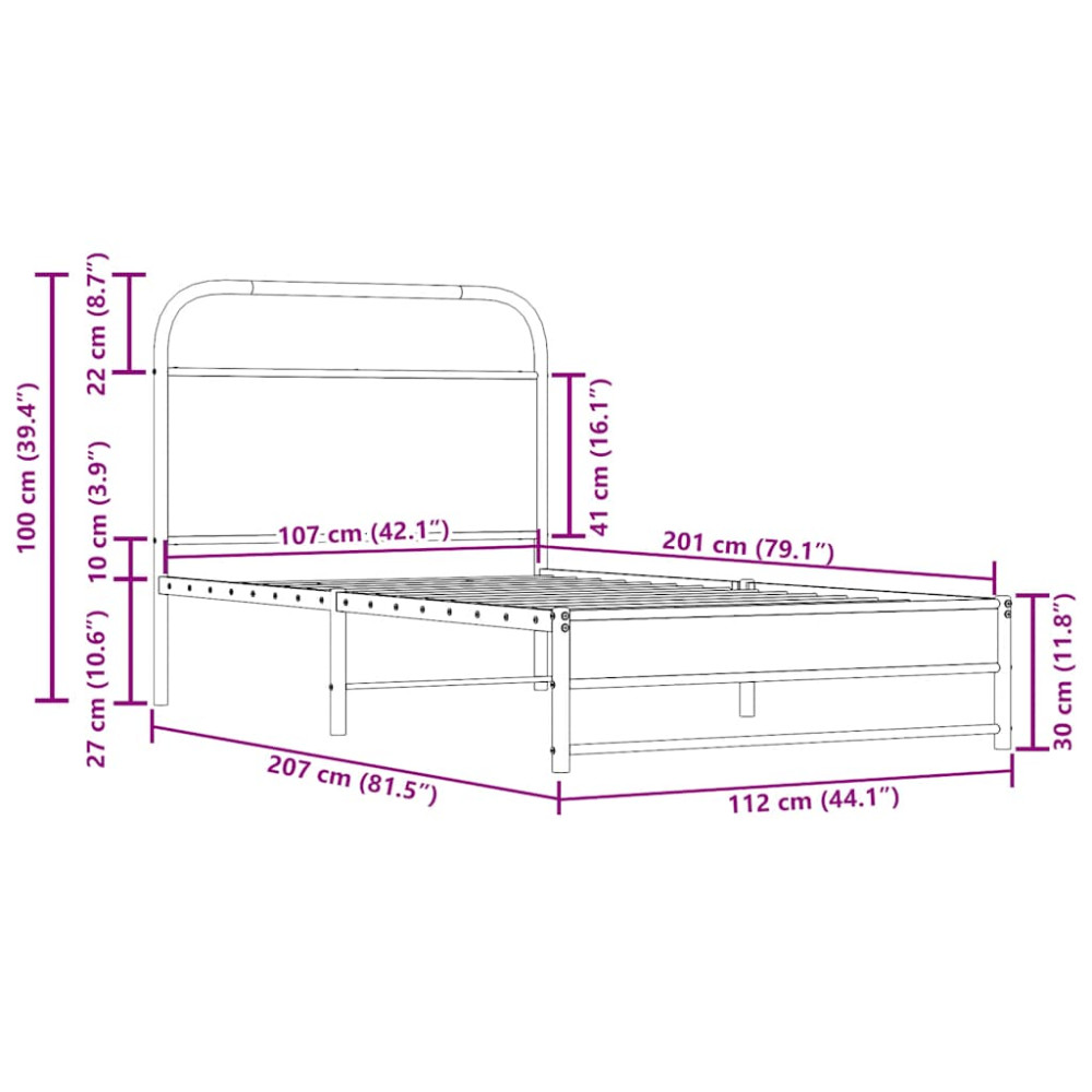 Produktbild för Sängram utan madrass rökfärgad ek 107x203 cm konstruerad trä