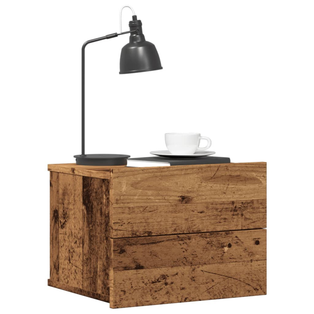 Produktbild för Väggmonterade sängbord 2 st åldrat trä 40x32x30 cm