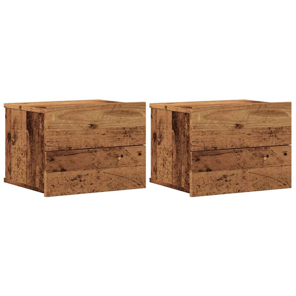 Produktbild för Väggmonterade sängbord 2 st åldrat trä 40x32x30 cm