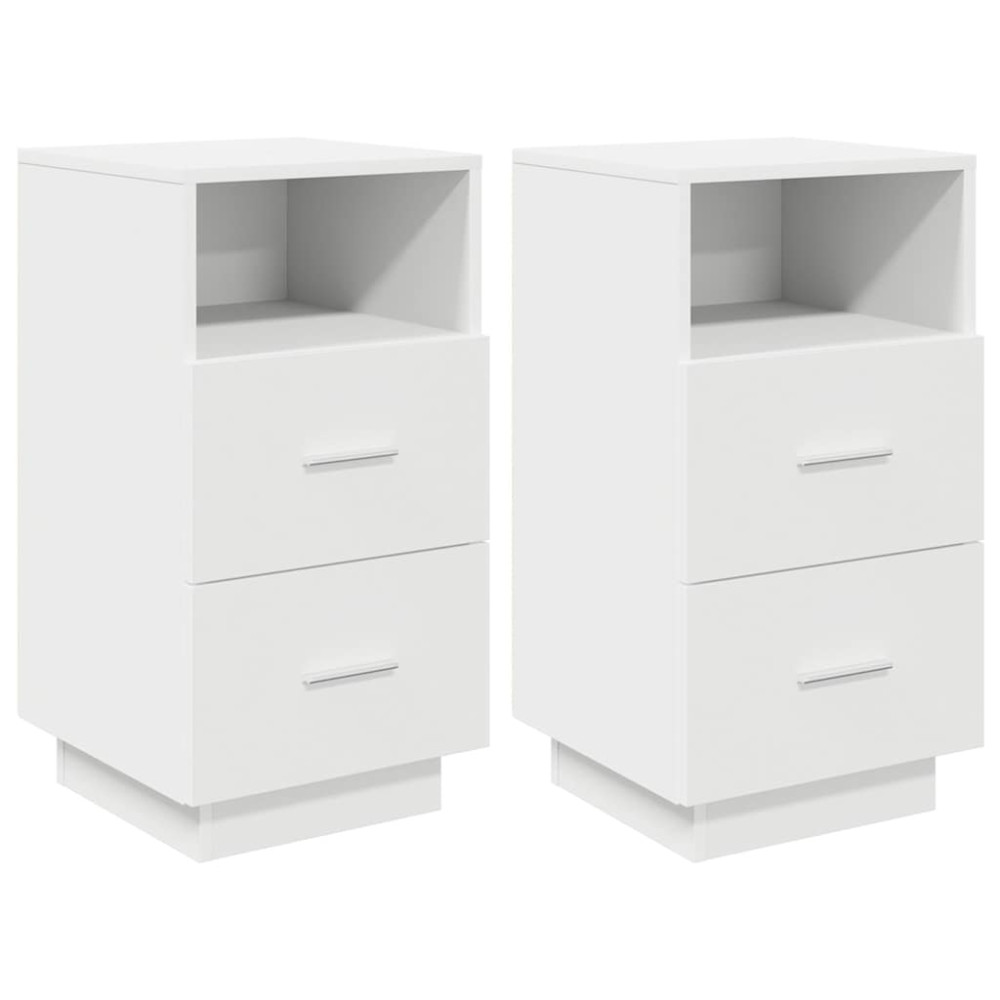Produktbild för Sängbord 2 st med 2 lådor vit 36x36x68 cm