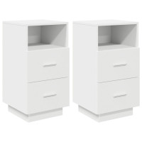 Produktbild för Sängbord 2 st med 2 lådor vit 36x36x68 cm