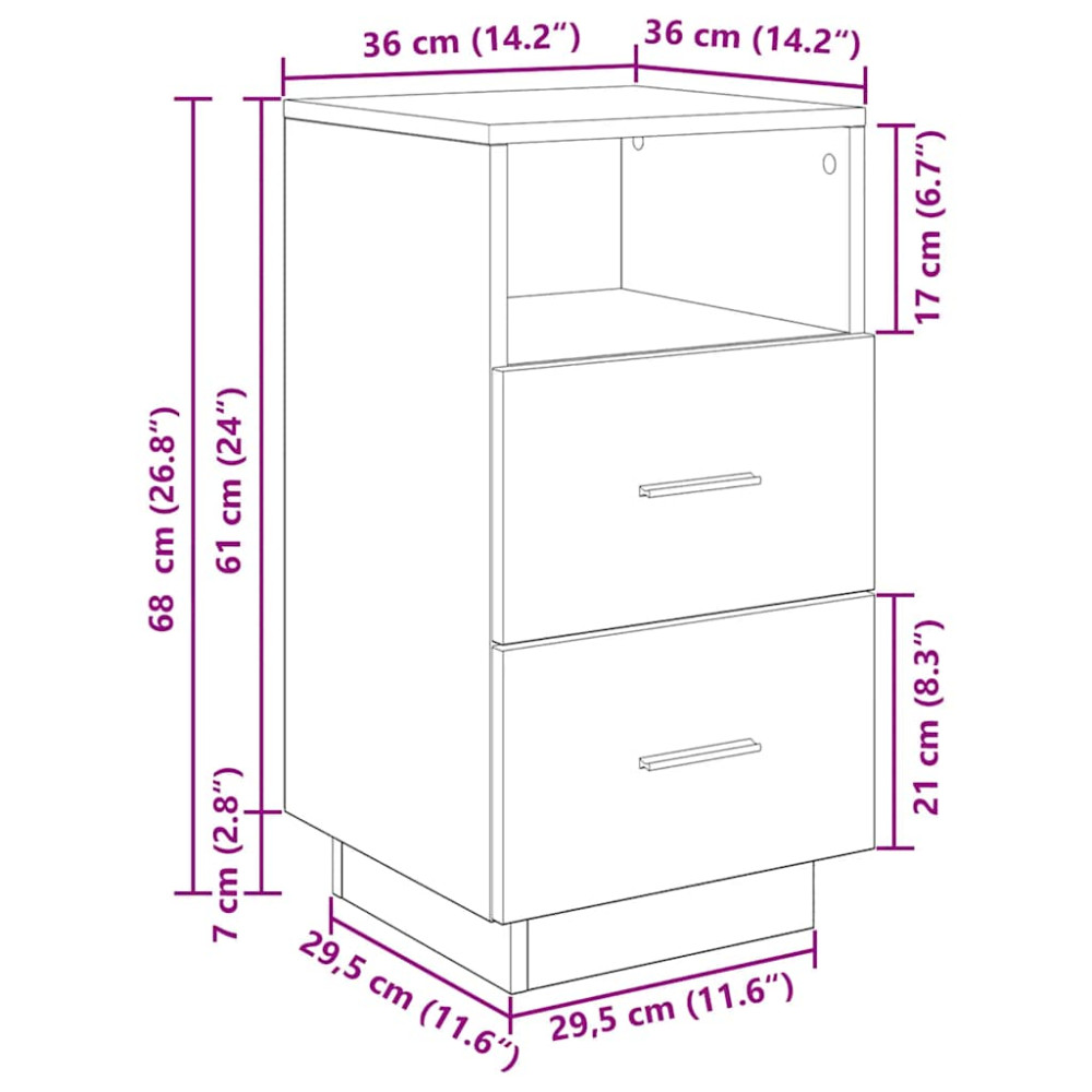 Produktbild för Sängbord 2 st med 2 lådor sonoma-ek 36x36x68 cm