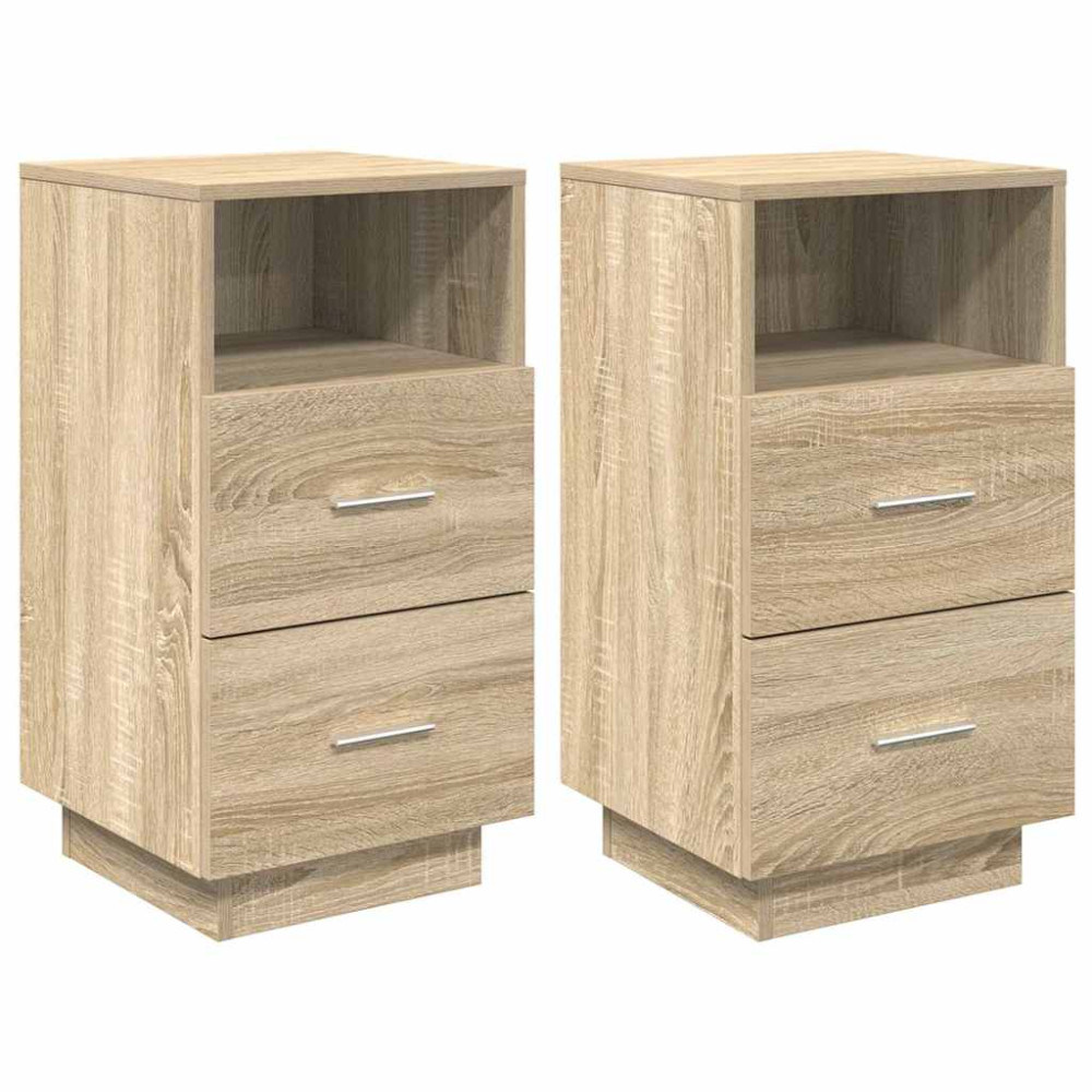 Produktbild för Sängbord 2 st med 2 lådor sonoma-ek 36x36x68 cm