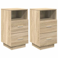 Produktbild för Sängbord 2 st med 2 lådor sonoma-ek 36x36x68 cm