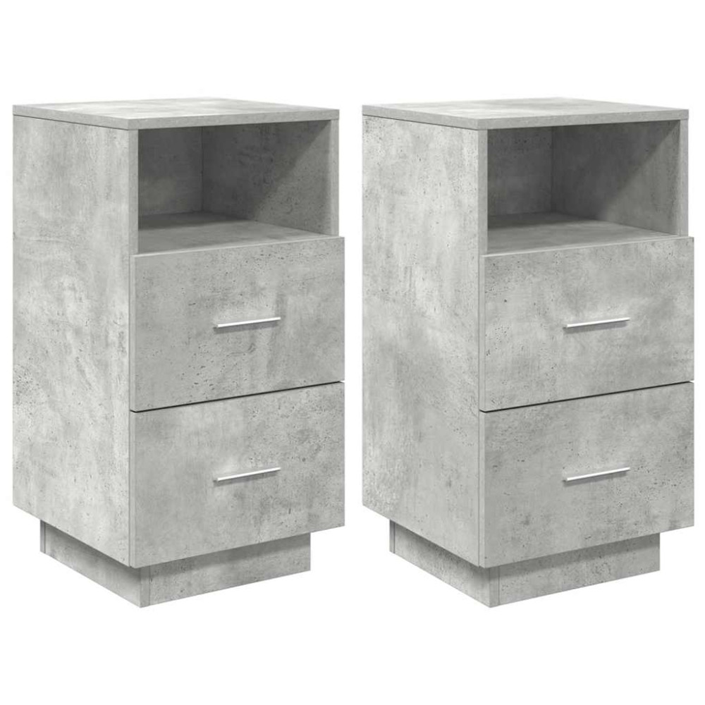 Produktbild för Sängbord 2 st med 2 lådor betonggrå 36x36x68 cm
