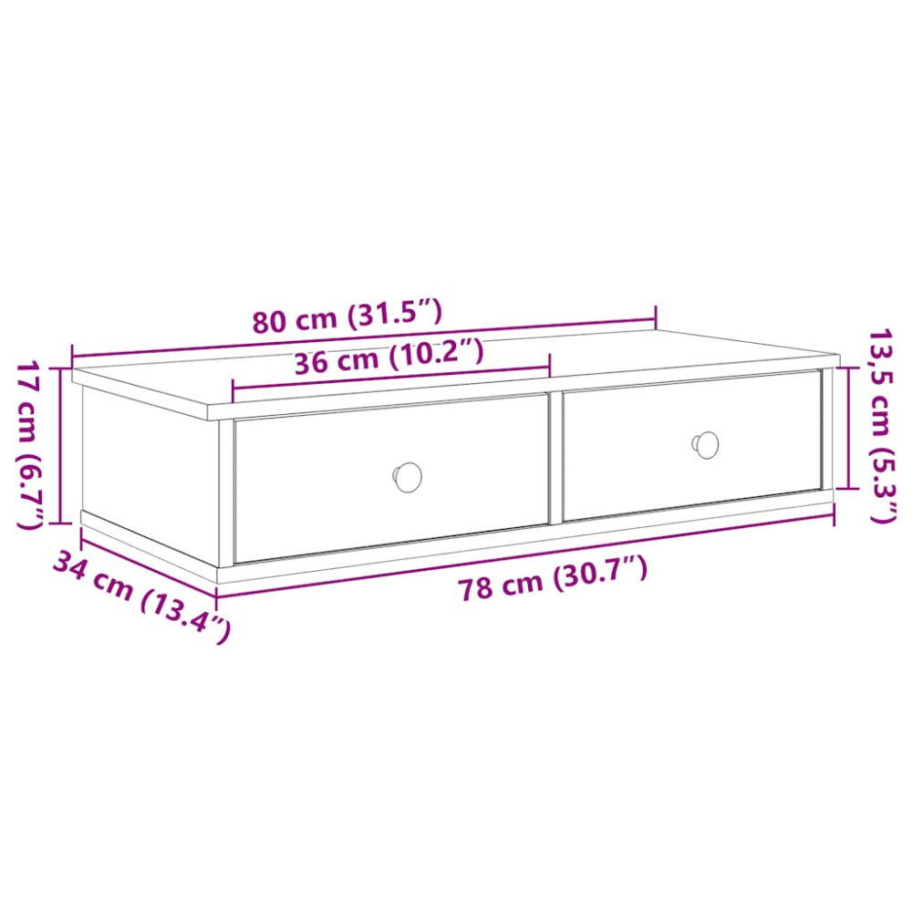 Produktbild för Vägghylla med lådor vit 80x34x17 cm konstruerat trä