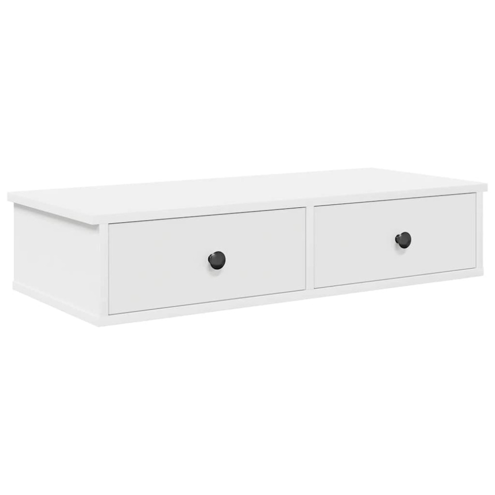 Produktbild för Vägghylla med lådor vit 80x34x17 cm konstruerat trä