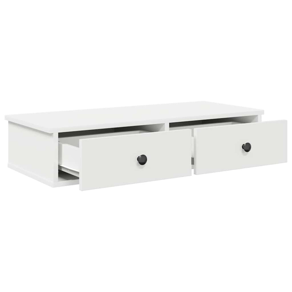 Produktbild för Vägghylla med lådor vit 80x34x17 cm konstruerat trä
