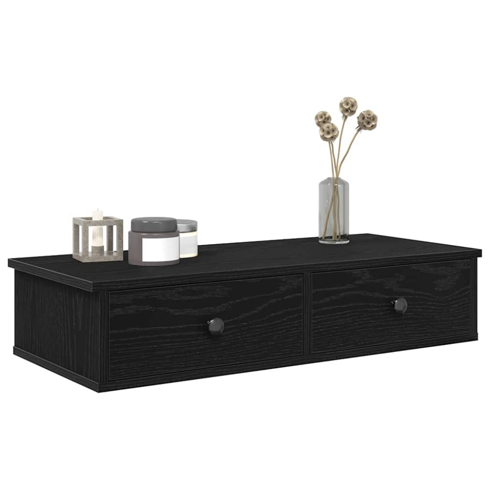 Produktbild för Vägghylla med lådor svart 80x31x17 cm konstruerat trä
