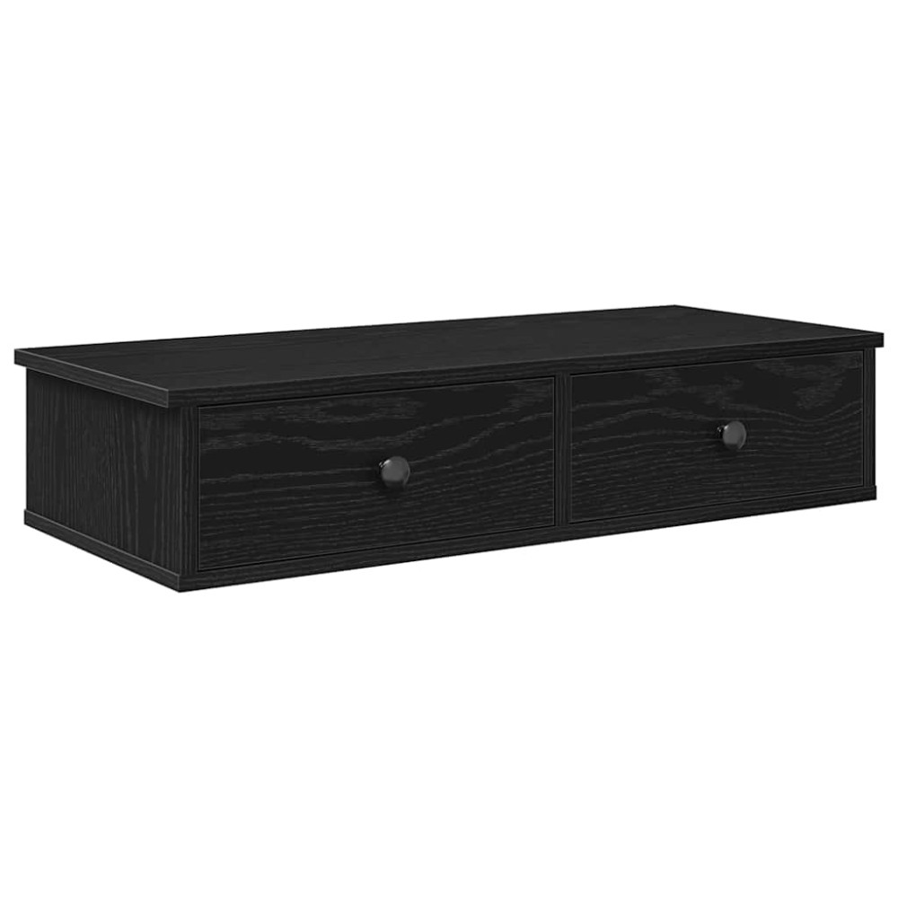 Produktbild för Vägghylla med lådor svart 80x31x17 cm konstruerat trä