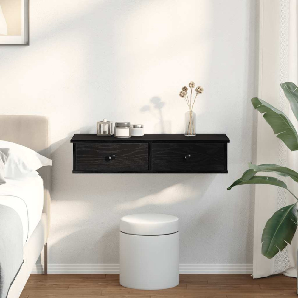 Produktbild för Vägghylla med lådor svart 80x31x17 cm konstruerat trä