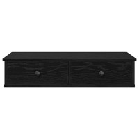 Produktbild för Vägghylla med lådor svart 80x31x17 cm konstruerat trä