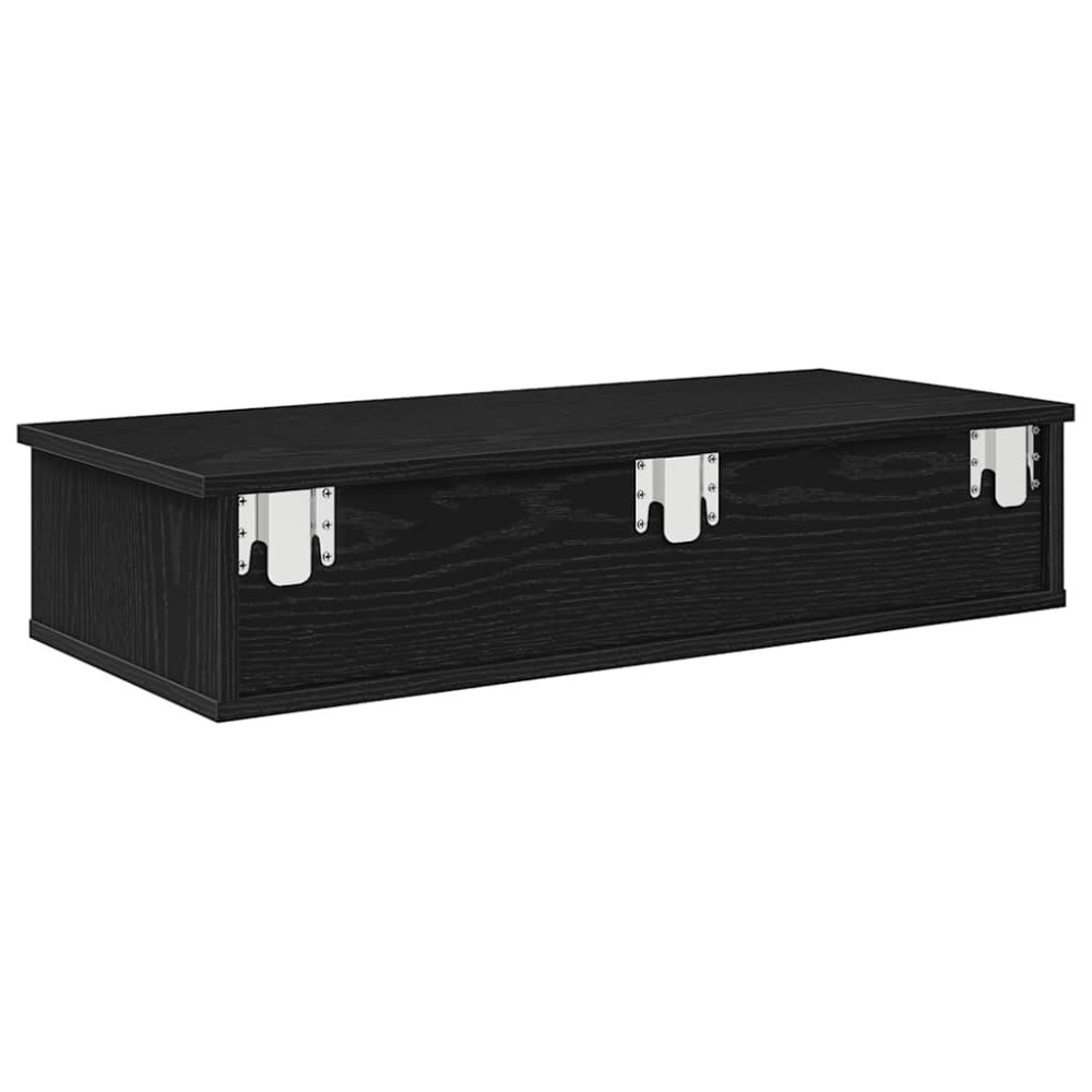 Produktbild för Vägghylla med lådor svart 80x31x17 cm konstruerat trä