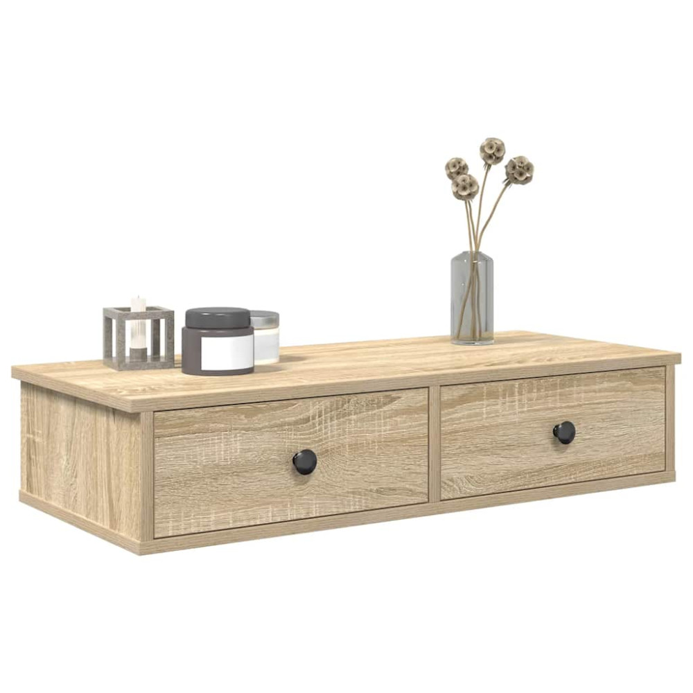 Produktbild för Vägghylla med lådor sonoma-ek 80x34x17 cm konstruerat trä