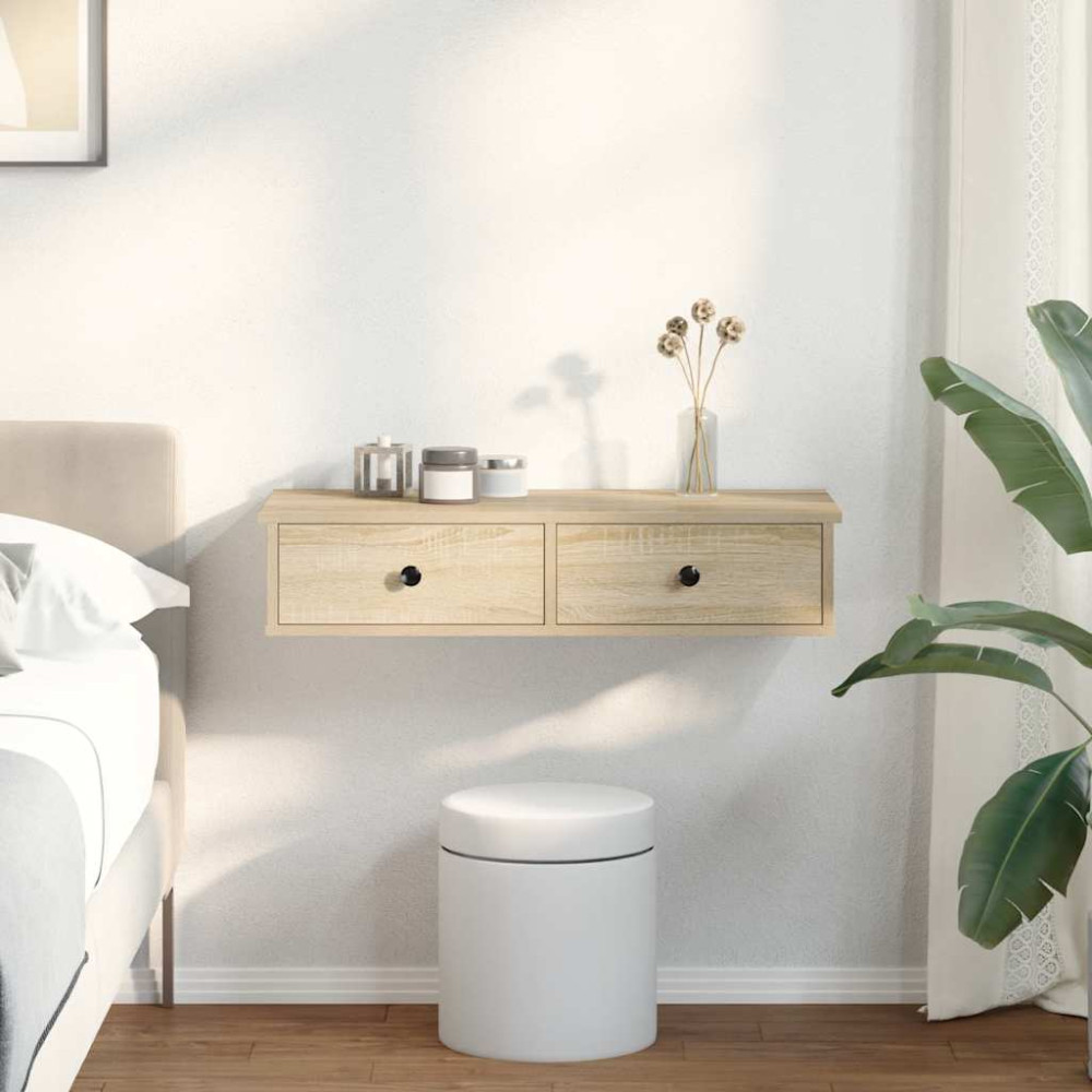Produktbild för Vägghylla med lådor sonoma-ek 80x34x17 cm konstruerat trä