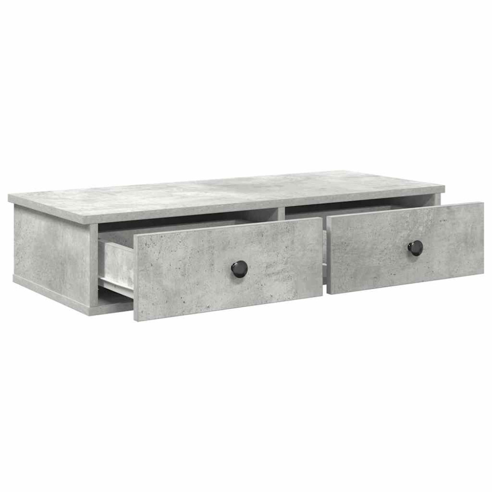 Produktbild för Vägghylla med lådor betonggrå 80x31x17 cm konstruerat trä