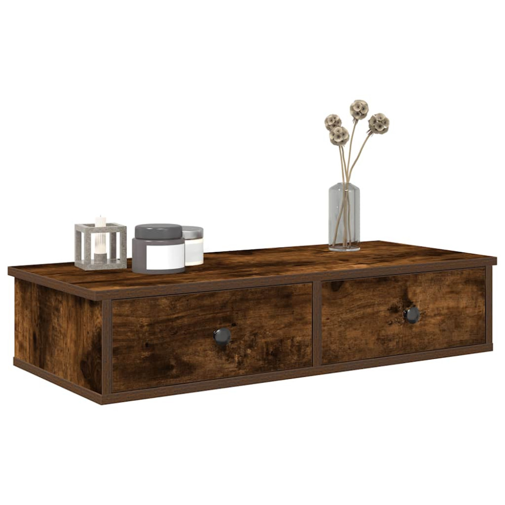 Produktbild för Vägghylla med lådor rökfärgad ek 80x31x17 cm konstruerat trä