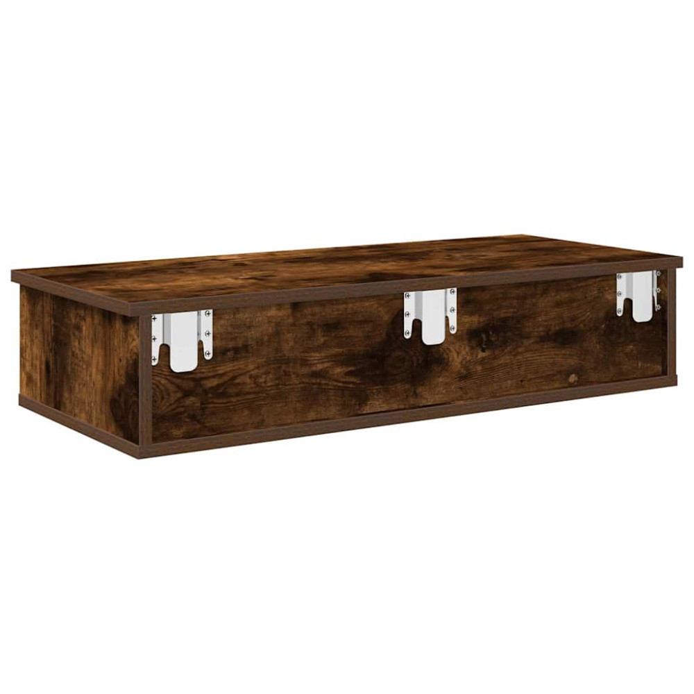 Produktbild för Vägghylla med lådor rökfärgad ek 80x31x17 cm konstruerat trä