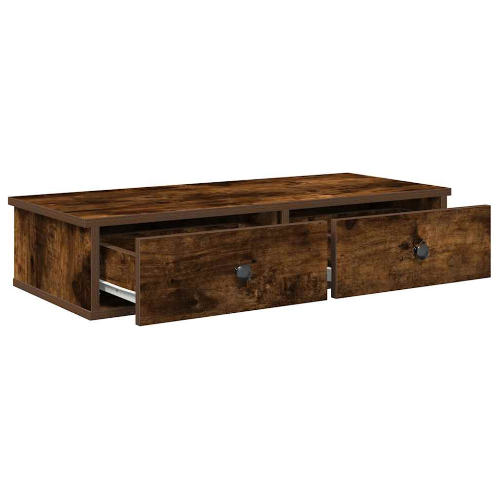 Produktbild för Vägghylla med lådor rökfärgad ek 80x31x17 cm konstruerat trä