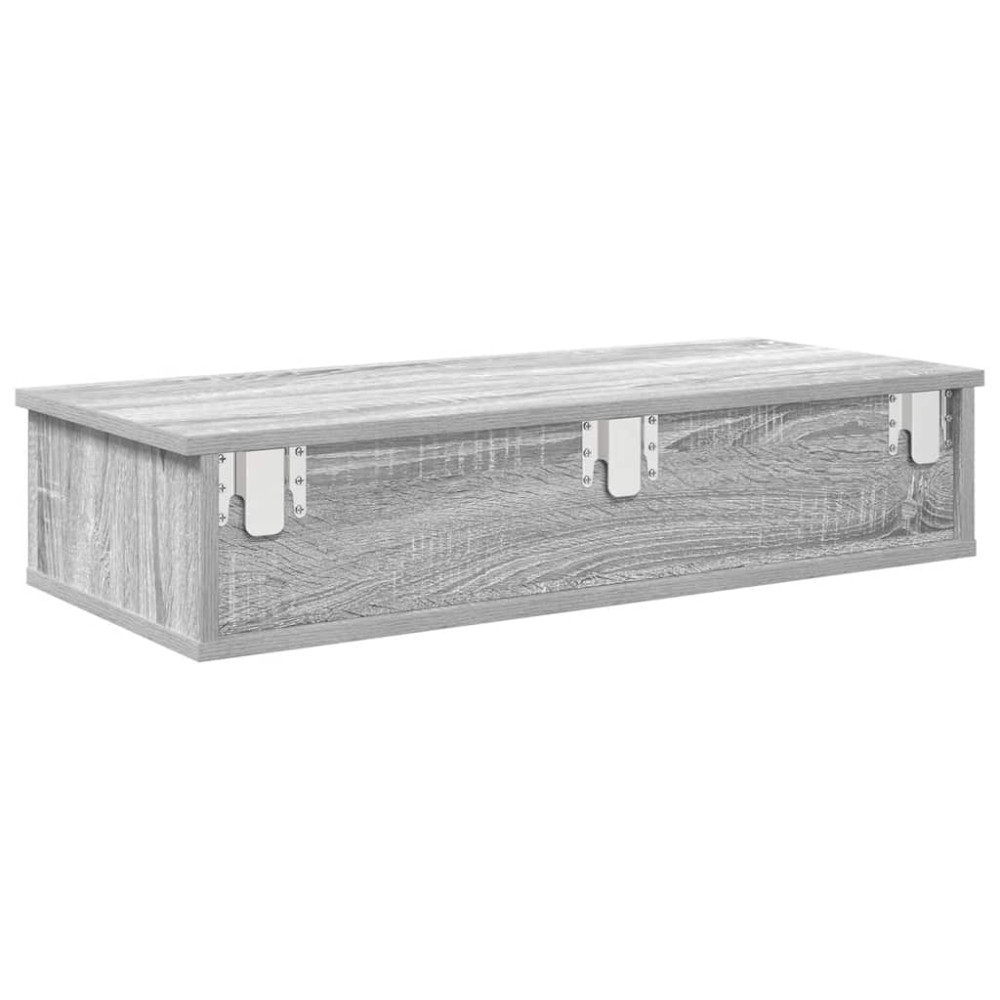 Produktbild för Vägghylla med lådor grå sonoma 80x31x17 cm konstruerat trä
