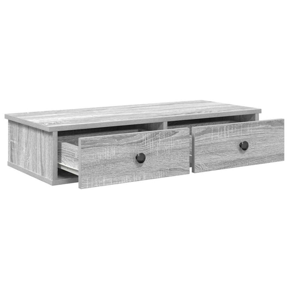 Produktbild för Vägghylla med lådor grå sonoma 80x31x17 cm konstruerat trä