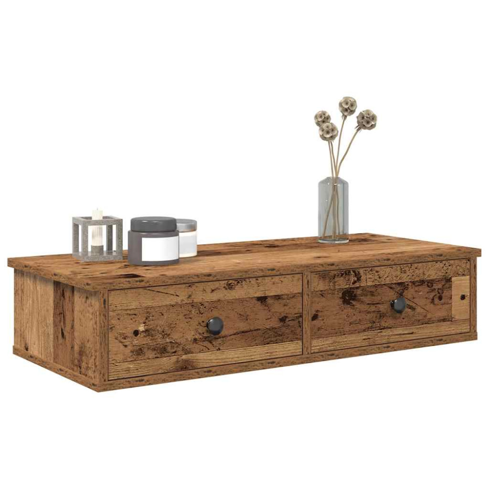 Produktbild för Vägghylla med lådor åldrat trä 80x31x17 cm konstruerat trä
