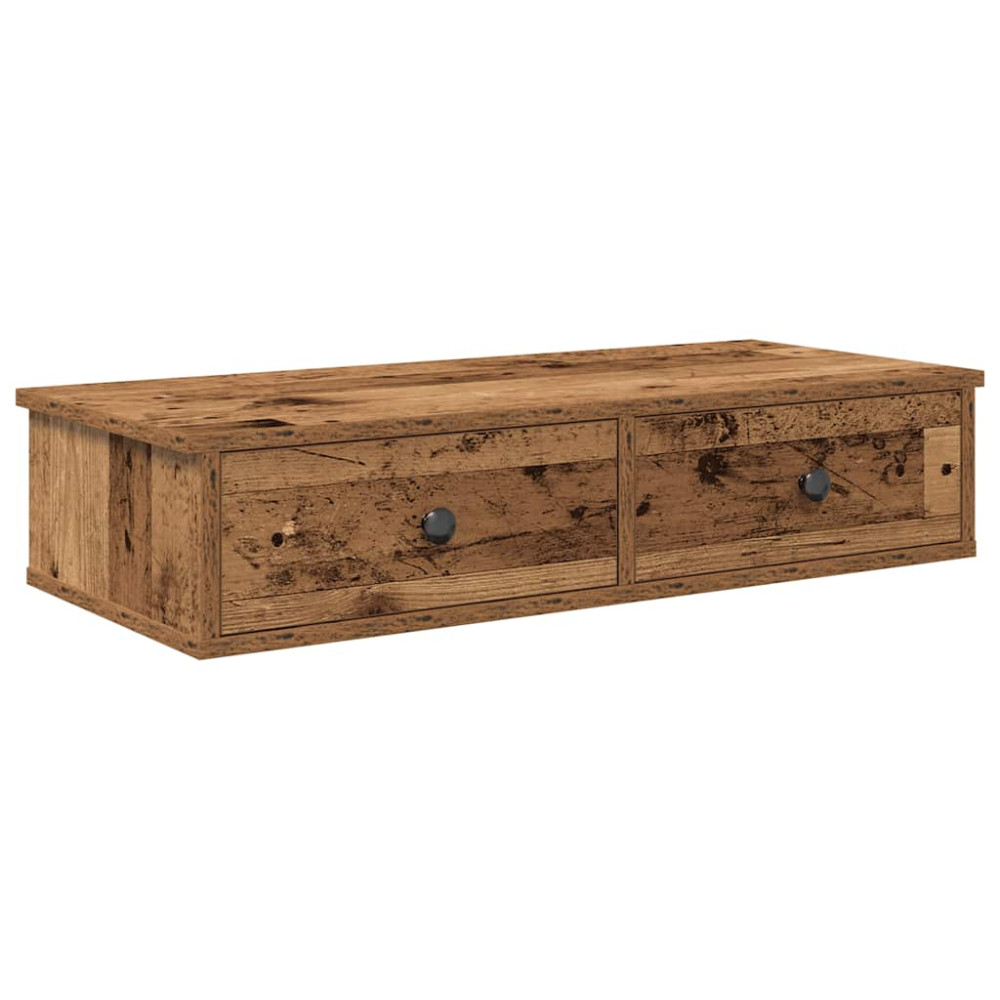 Produktbild för Vägghylla med lådor åldrat trä 80x31x17 cm konstruerat trä