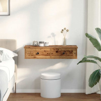 Produktbild för Vägghylla med lådor åldrat trä 80x31x17 cm konstruerat trä