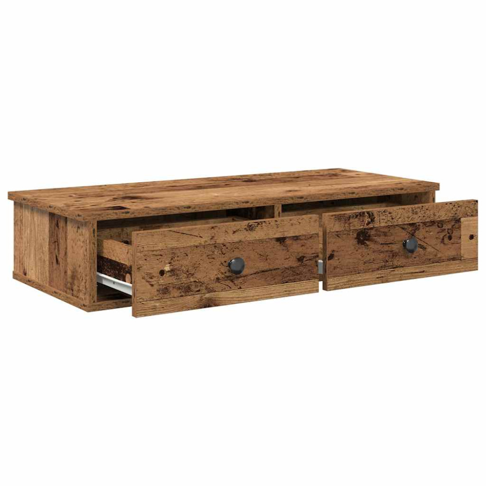 Produktbild för Vägghylla med lådor åldrat trä 80x31x17 cm konstruerat trä