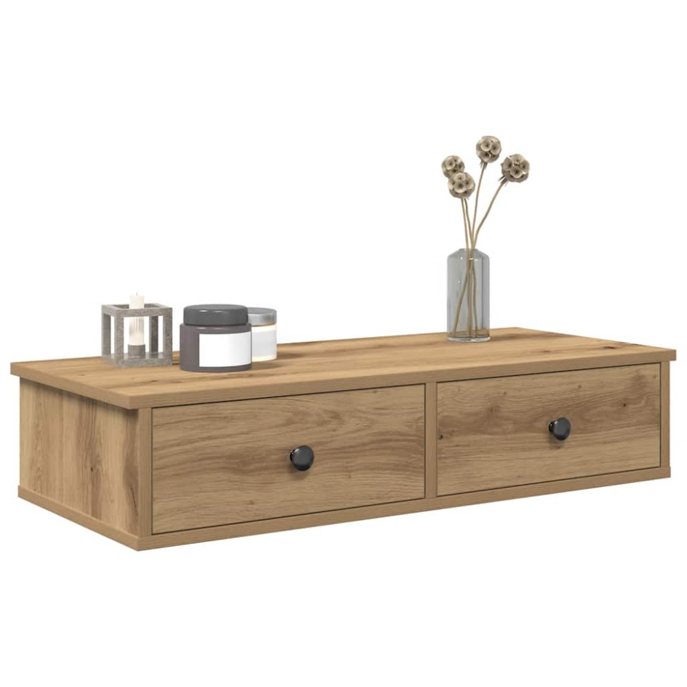 Produktbild för Vägghylla med lådor ek 80x31x17 cm konstruerat trä