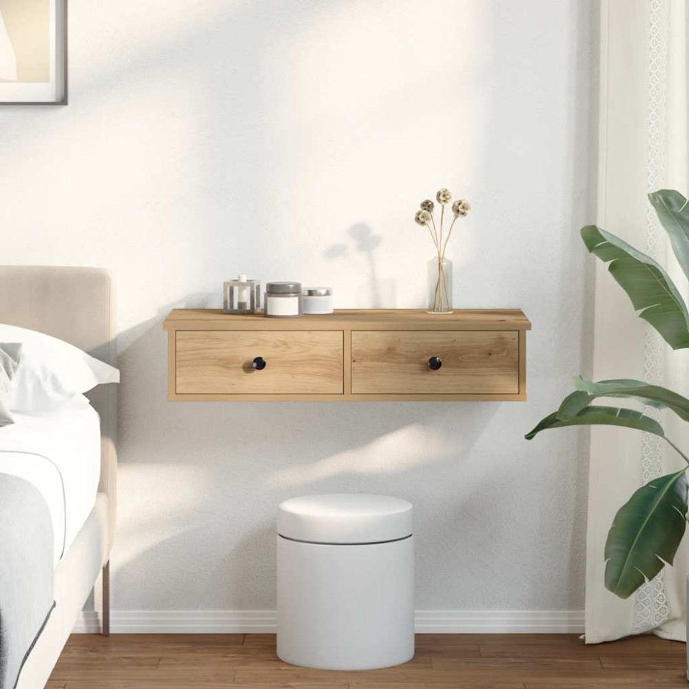 Produktbild för Vägghylla med lådor ek 80x31x17 cm konstruerat trä