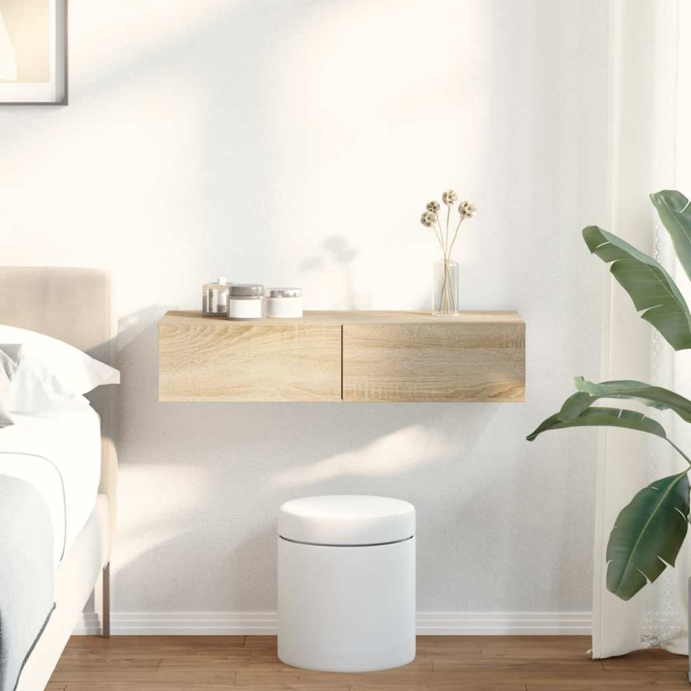 Produktbild för Vägghylla med lådor sonoma-ek 80x33x17 cm konstruerat trä