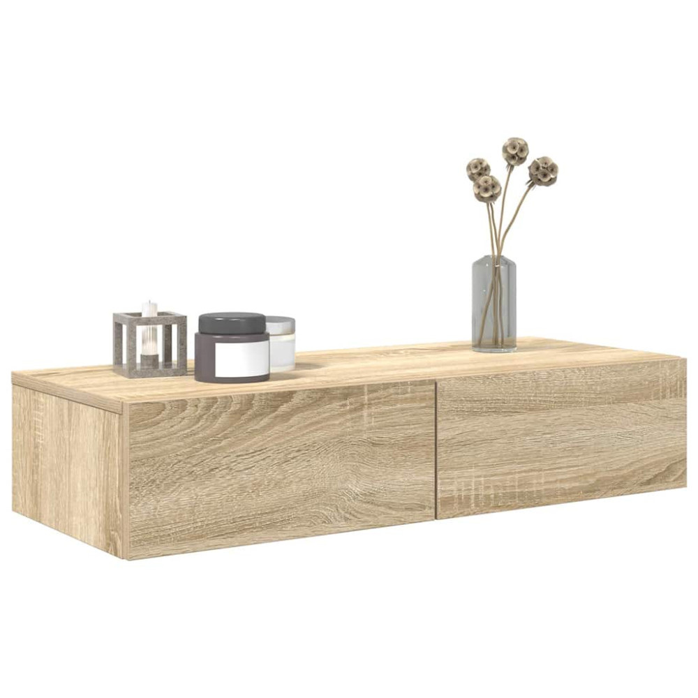 Produktbild för Vägghylla med lådor sonoma-ek 80x33x17 cm konstruerat trä