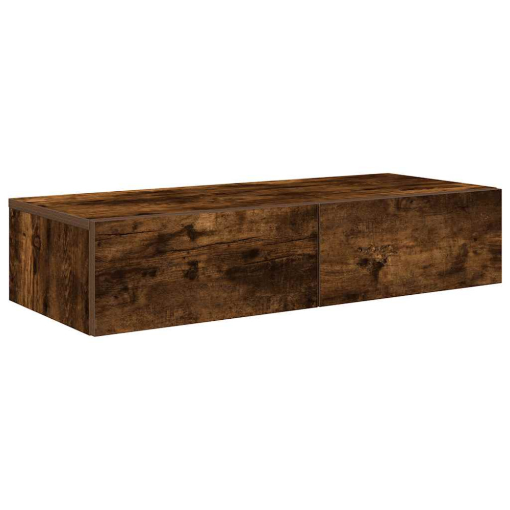 Produktbild för Vägghylla med lådor rökfärgad ek 80x33x17 cm konstruerat trä