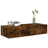 Produktbild för Vägghylla med lådor rökfärgad ek 80x33x17 cm konstruerat trä