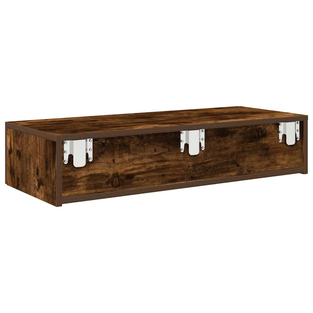 Produktbild för Vägghylla med lådor rökfärgad ek 80x33x17 cm konstruerat trä