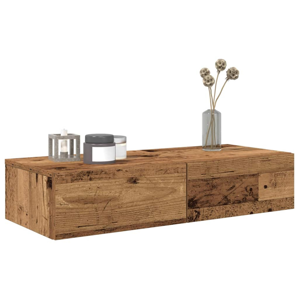 Produktbild för Vägghylla med lådor åldrat trä 80x33x17 cm konstruerat trä