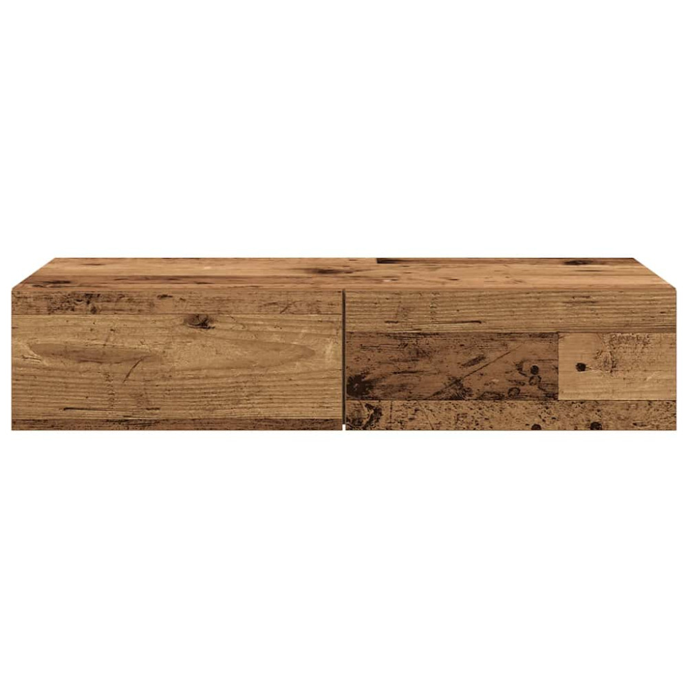 Produktbild för Vägghylla med lådor åldrat trä 80x33x17 cm konstruerat trä