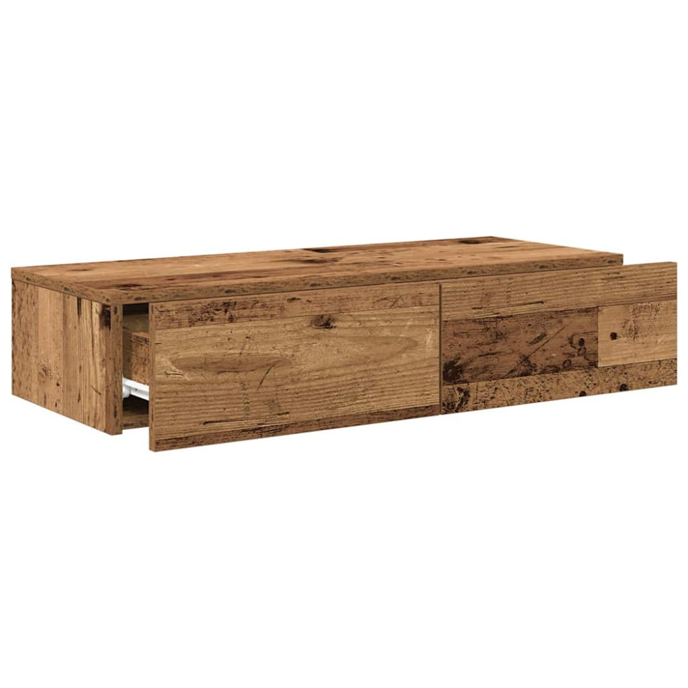 Produktbild för Vägghylla med lådor åldrat trä 80x33x17 cm konstruerat trä