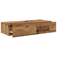 Produktbild för Vägghylla med lådor åldrat trä 80x33x17 cm konstruerat trä