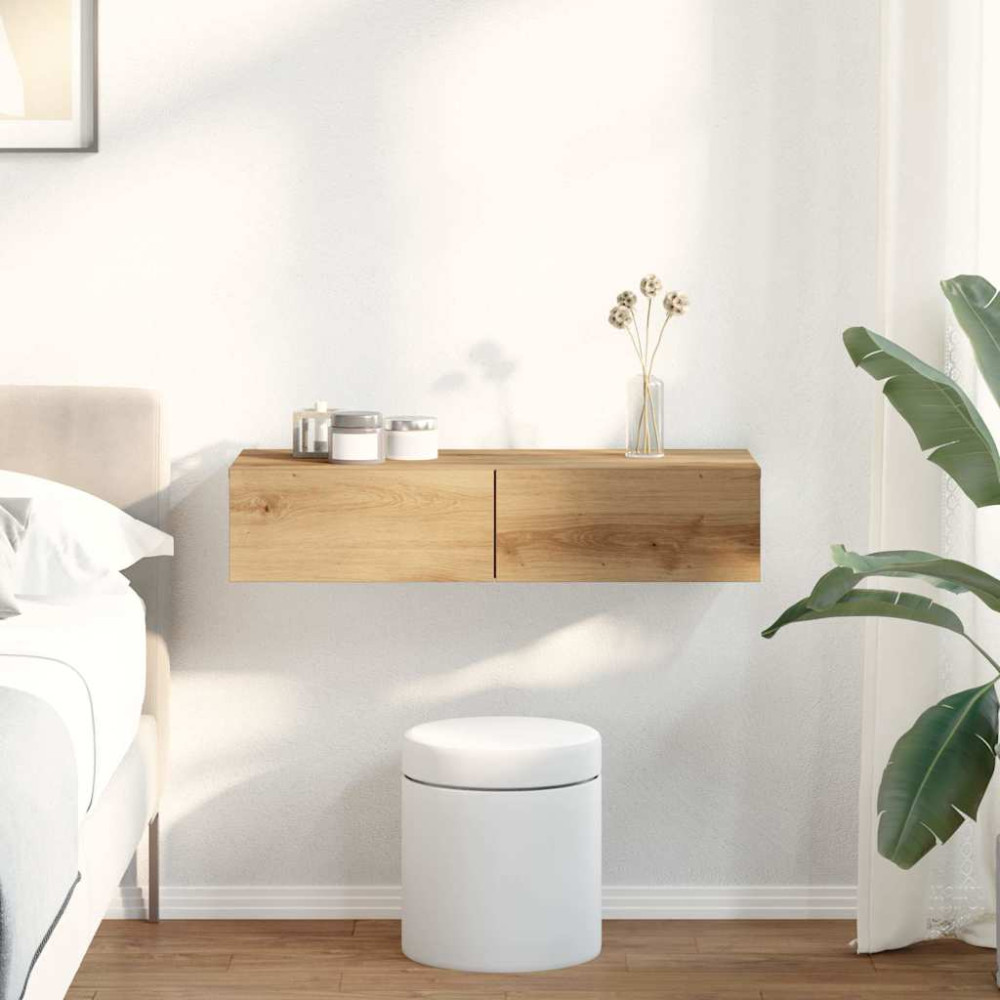 Produktbild för Vägghylla med lådor ek 80x33x17 cm konstruerat trä