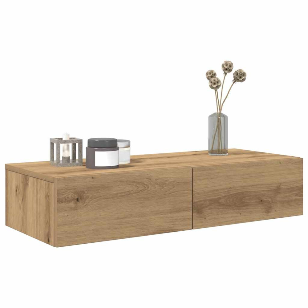 Produktbild för Vägghylla med lådor ek 80x33x17 cm konstruerat trä