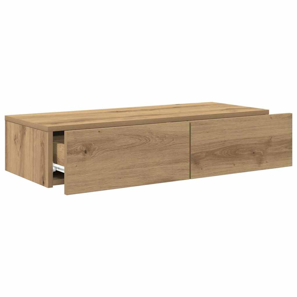 Produktbild för Vägghylla med lådor ek 80x33x17 cm konstruerat trä