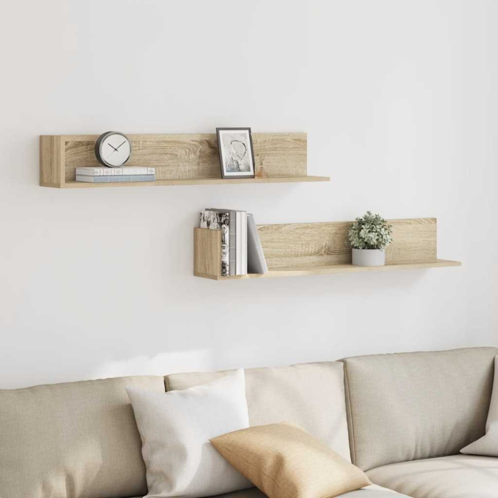 Produktbild för Vägghyllor 2 st sonoma-ek 100x16,5x16,5 cm konstruerat trä