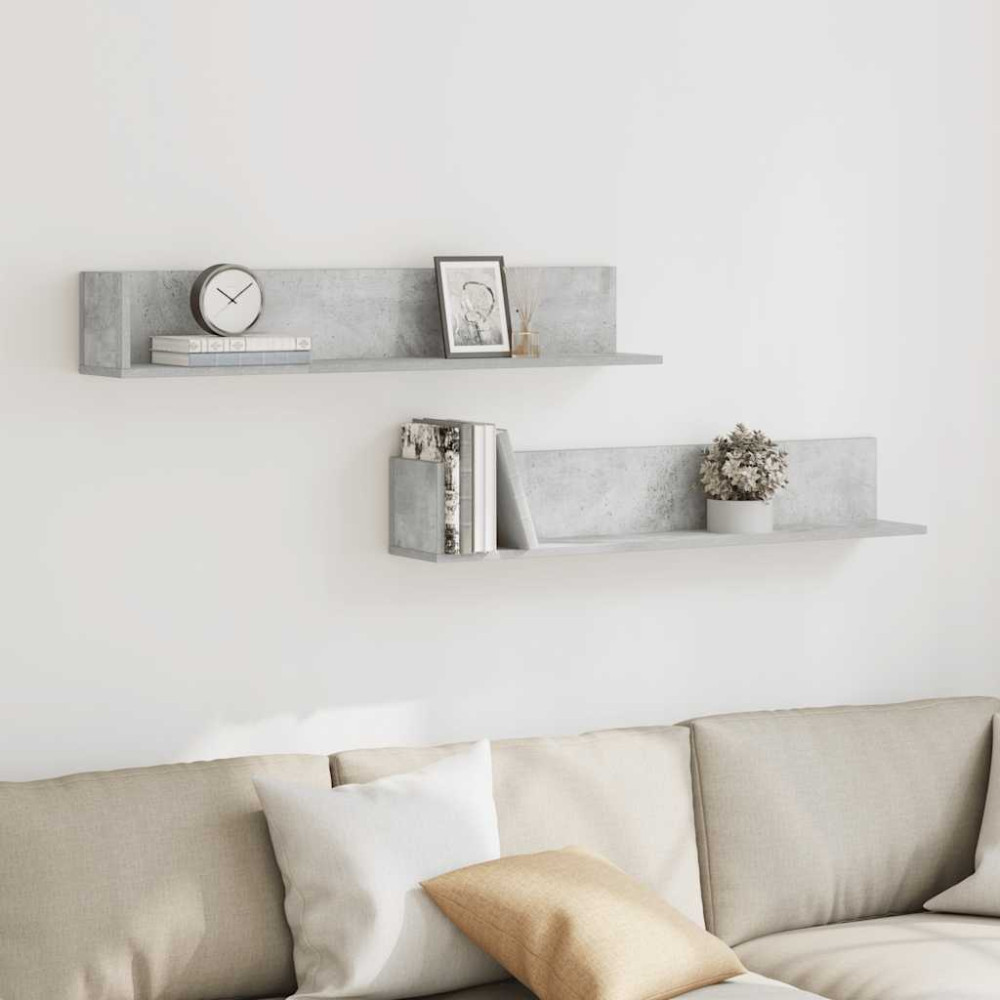 Produktbild för Vägghyllor 2 st betonggrå 100x16,5x16,5 cm konstruerat trä