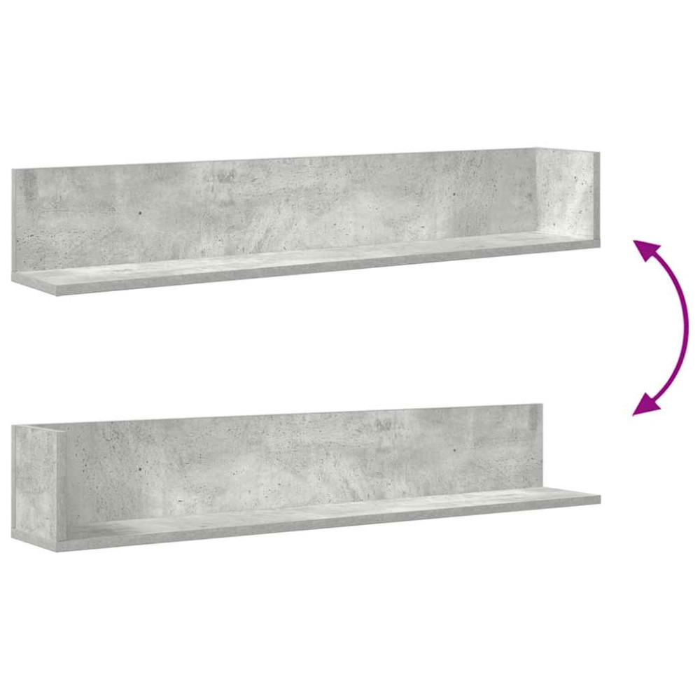 Produktbild för Vägghyllor 2 st betonggrå 100x16,5x16,5 cm konstruerat trä