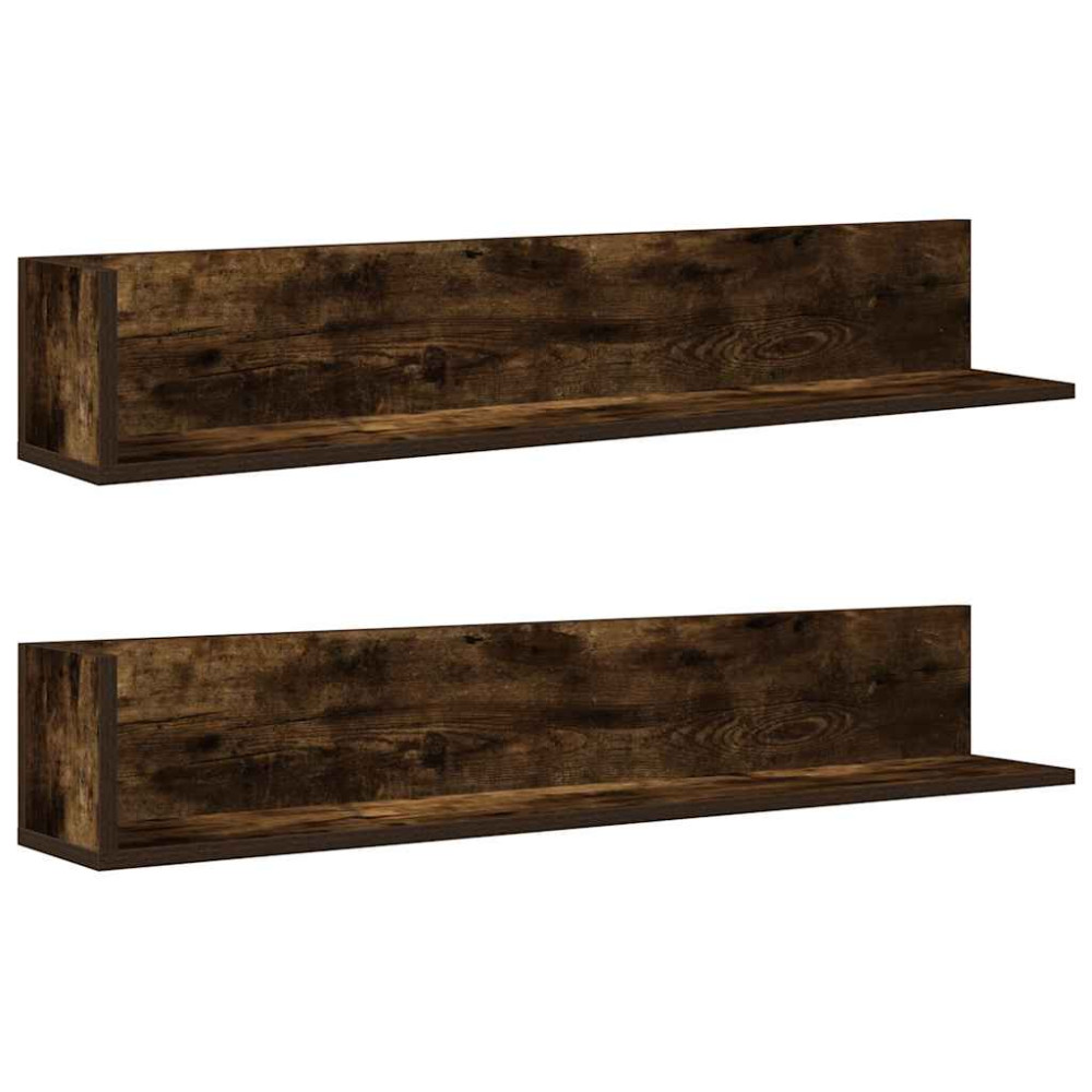 Produktbild för Vägghyllor 2 st rökfärgad ek 100x16,5x16,5 cm konstruerat trä